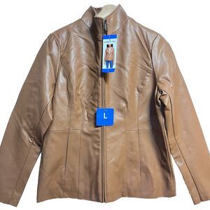 Kenneth Cole Women Faux Leather Tan Jacket Size Large NWT